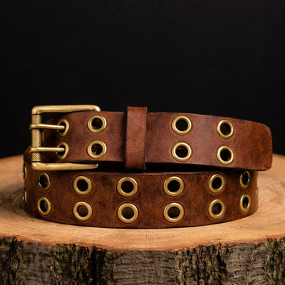 Brixton - Vintage Brown Double Grommet 100 % Full Grain Leather Belt