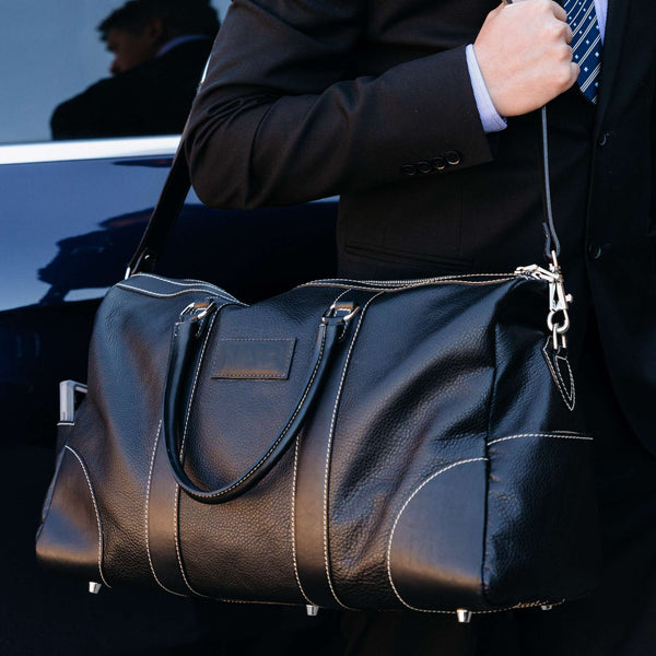 The Shield Duffle- Black Full-Grain Leather Duffle Bag Made in Canada