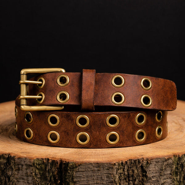 The Brixton Belt - Vintage Black Double Grommet 100 % Full Grain Leather Belt