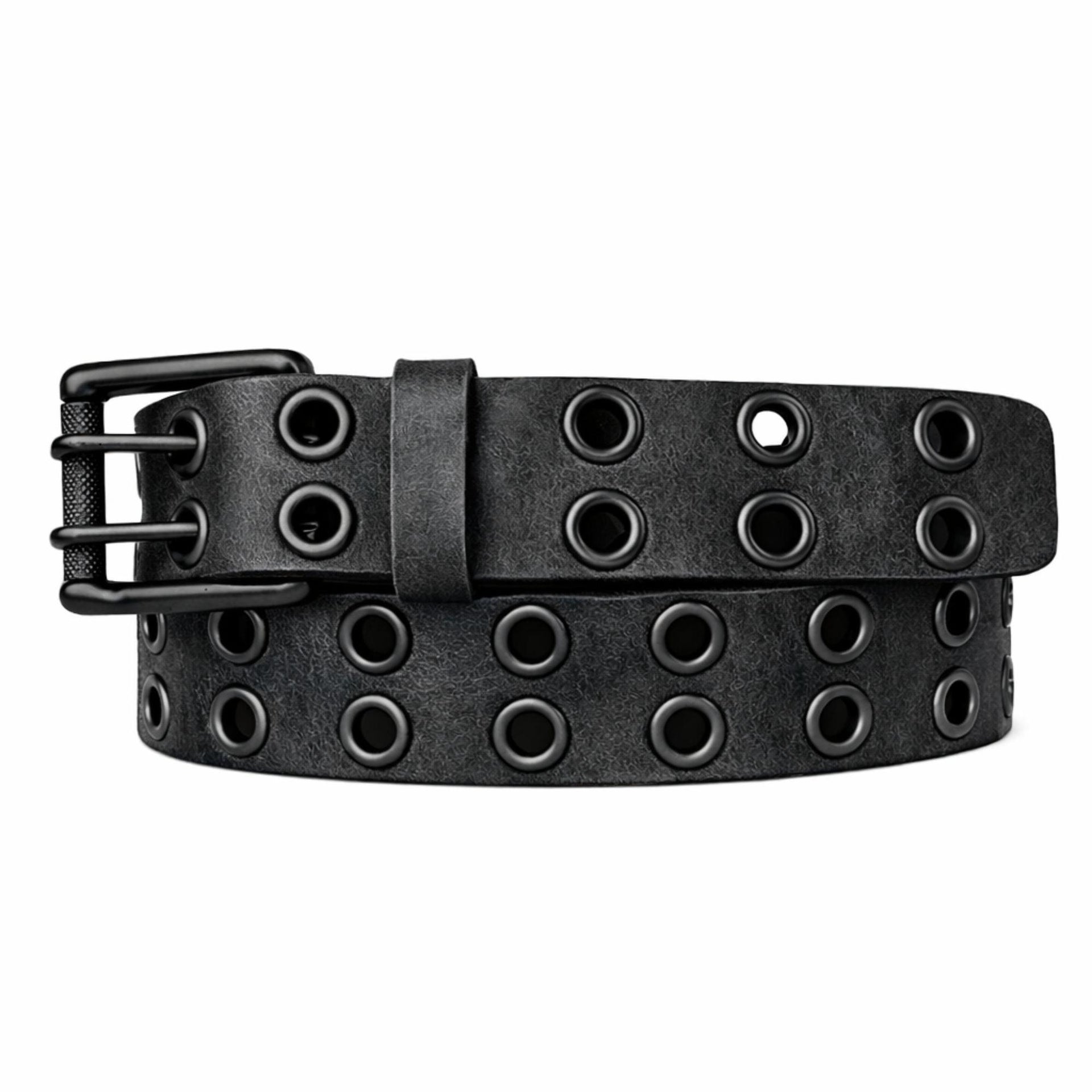 The Brixton Belt - Vintage Black Double Grommet 100 % Full Grain Leather Belt