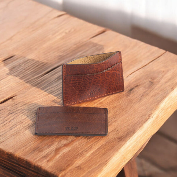 The Maverick Cardholder - Cognac American Pebble Grain Bison Leather Cardholder NAB Leather