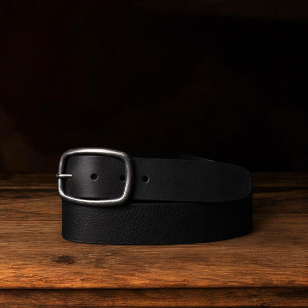 Selene - Black Leather Dress Belt with Silver Buckle - Made in Canada