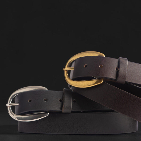 Kyra - Brown Leather Belt with Round Buckle