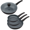 BE | LIVING Delight Series Frying Pan Set Ø 20 cm, 24 cm & 28 cm + Ø 28 cm Wok with Lid - Black