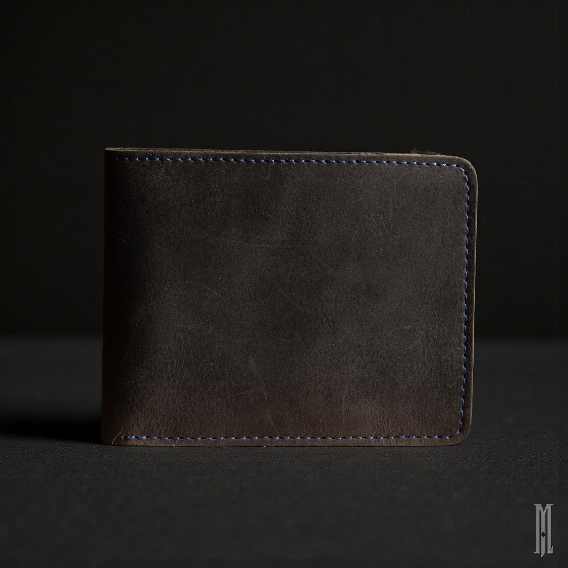 The Poseidon Wallet - Black Full-Grain Leather Wallet with Blue Stitching