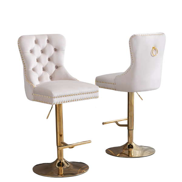 Set of 2 Thick Golden Swivel Velvet Barstools BLAKHOM