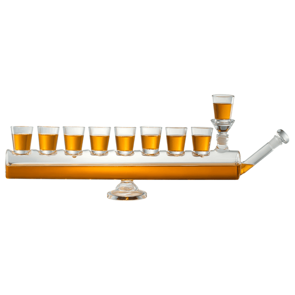 Menorah Decanter Set - Decanter & 8 Piece Shot Glass Set - 34 OZ Wine & Whiskey Glassware, Hannukkah Israel Decor, For All 8 Nights of Chanukah, Holiday Gift for Him, Her, Jewish Gifts