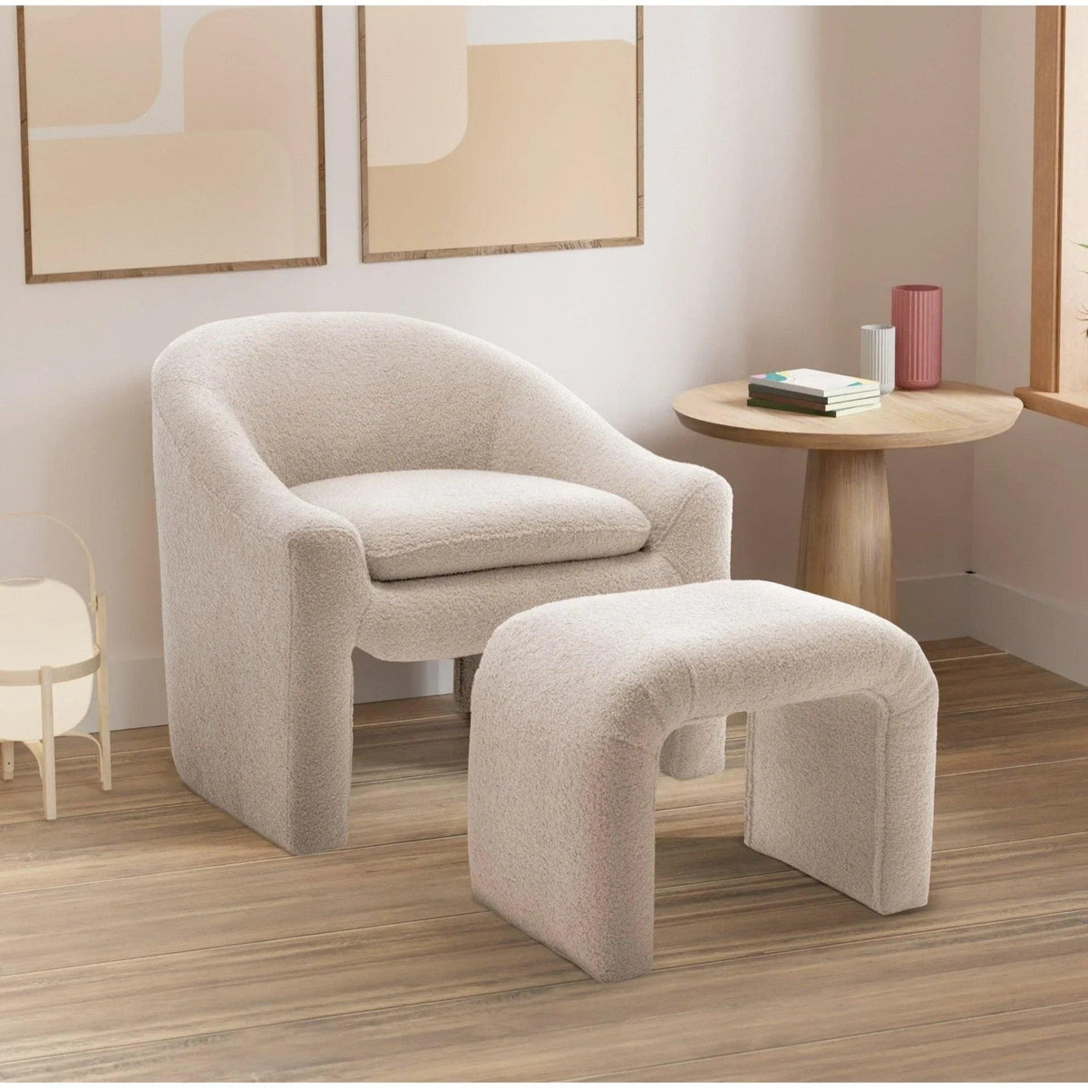 Upholstered Fabric Accent Chair in White with Comfortable Cushioning