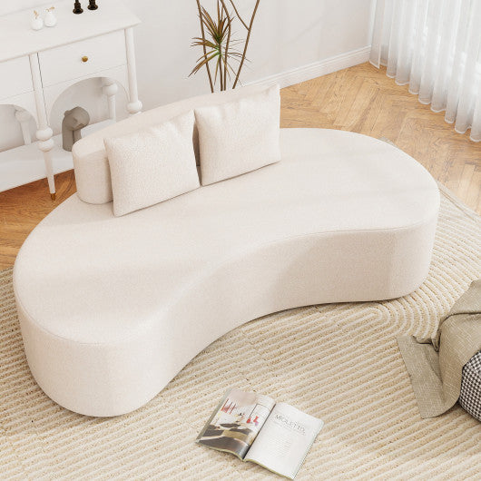 Upholstered Curved Sofa with 2 Cozy Pillows-Beige
