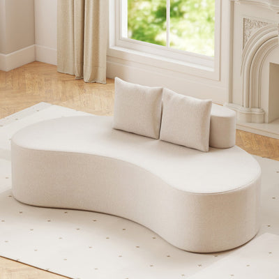 Upholstered Curved Sofa with 2 Cozy Pillows-Beige
