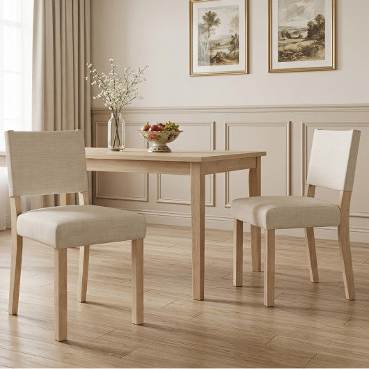 Upholstered Dining Chairs with Solid Rubber Wood Legs Set of 2-Beige