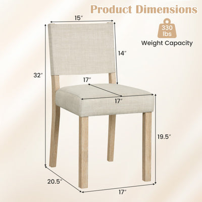 Upholstered Dining Chairs with Solid Rubber Wood Legs Set of 2-Beige