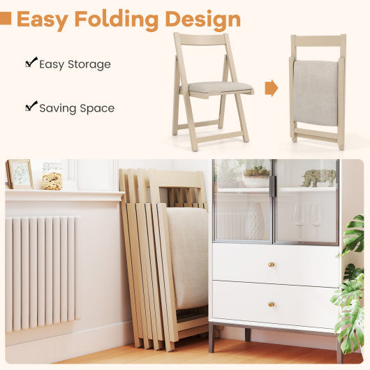 Folding Upholstered Dining Chair Set of 4 with Curved Backrest-Beige