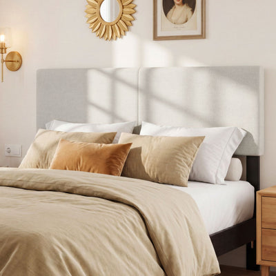 Upholstered Headboard Queen/Full Size Vertical Quilted Linen Fabric Bed Frame Mount Panel-Beige