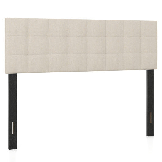 Upholstered Headboard Queen/Full Size Quilted Grid Linen Fabric Bed Frame Mount Panel-Beige