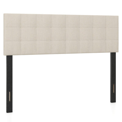 Upholstered Headboard Queen/Full Size Quilted Grid Linen Fabric Bed Frame Mount Panel-Beige