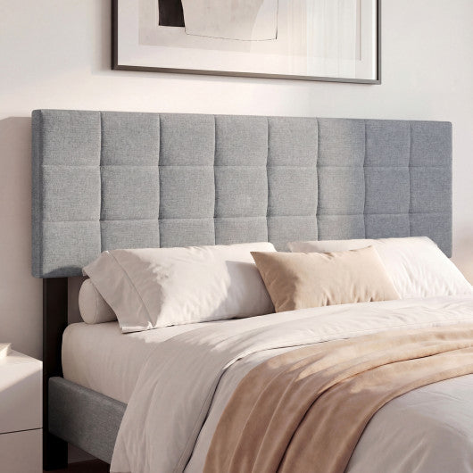 Upholstered Headboard Queen/Full Size Quilted Grid Linen Fabric Bed Frame Mount Panel-Gray
