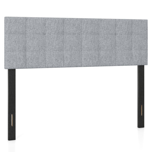 Upholstered Headboard Queen/Full Size Quilted Grid Linen Fabric Bed Frame Mount Panel-Gray