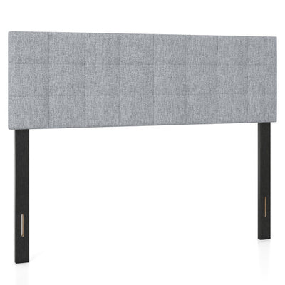 Upholstered Headboard Queen/Full Size Quilted Grid Linen Fabric Bed Frame Mount Panel-Gray