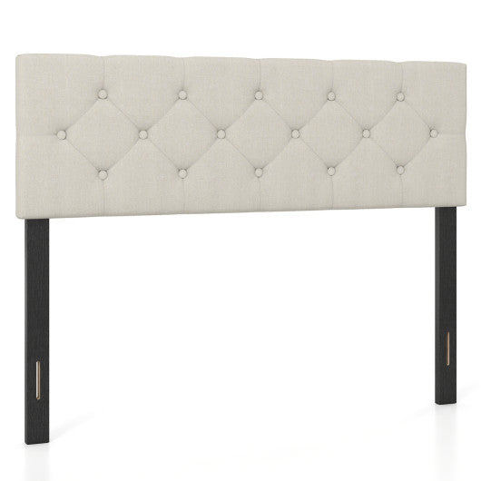 Upholstered Headboard Queen/Full Size Tufted Linen Fabric Bed Frame Mount Panel-Beige