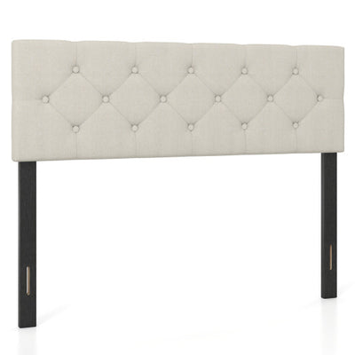 Upholstered Headboard Queen/Full Size Tufted Linen Fabric Bed Frame Mount Panel-Beige