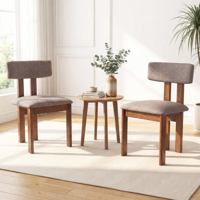 Upholstered Rubber Wood Dining Chairs Set of 2 with Curved Backrest-Walnut
