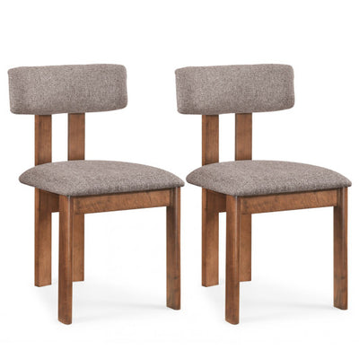 Upholstered Rubber Wood Dining Chairs Set of 2 with Curved Backrest-Walnut