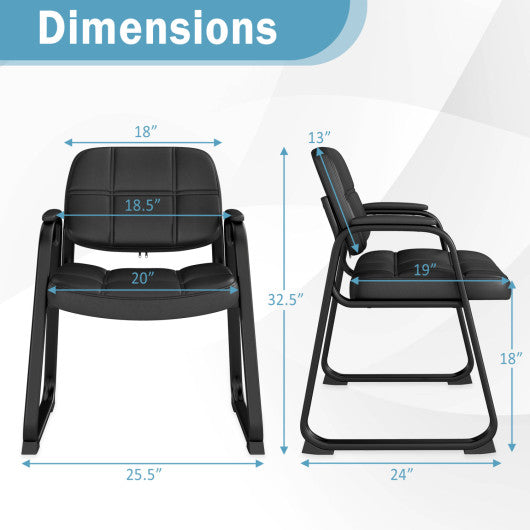 Set of 2 Waiting Room Chair Home Office PU Leather Guest Chairs-Black