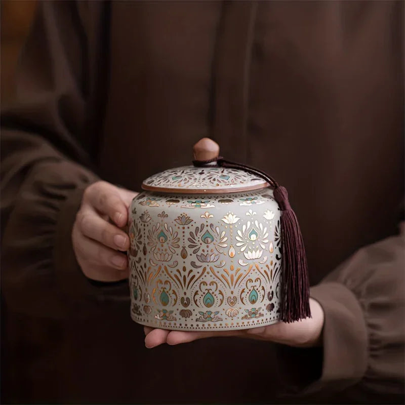 Urn - Decorative Ceramic Golden Silver