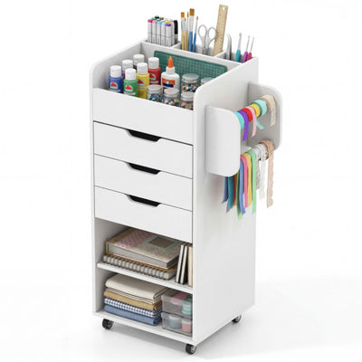 Utility Trolley with Open Shelves and 3 Drawers-White