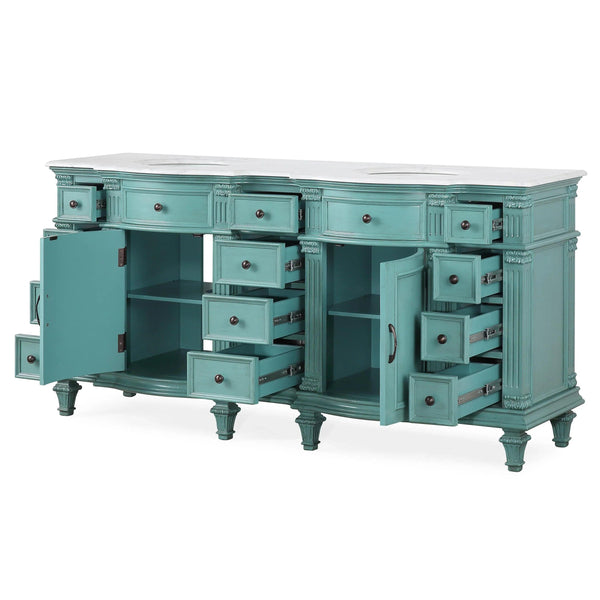 72 in. W x 22 in. D x 36 in. H Freestanding Bath Vanity in Retro Green with Carrara White Marble Top - Gifts for You 'n Me