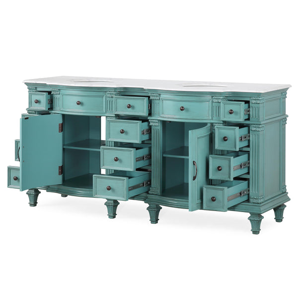 72 in. W x 22 in. D x 36 in. H Freestanding Bath Vanity in Retro Green with Carrara White Marble Top - Gifts for You 'n Me