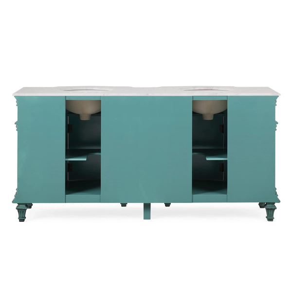 72 in. W x 22 in. D x 36 in. H Freestanding Bath Vanity in Retro Green with Carrara White Marble Top - Gifts for You 'n Me