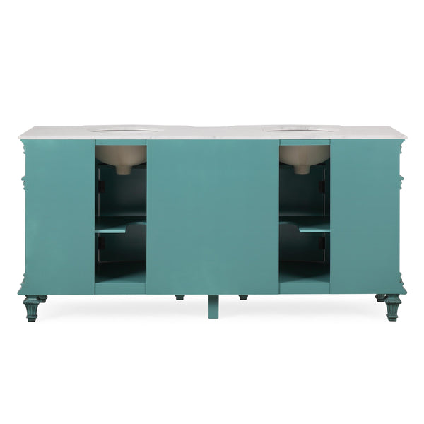 72 in. W x 22 in. D x 36 in. H Freestanding Bath Vanity in Retro Green with Carrara White Marble Top - Gifts for You 'n Me