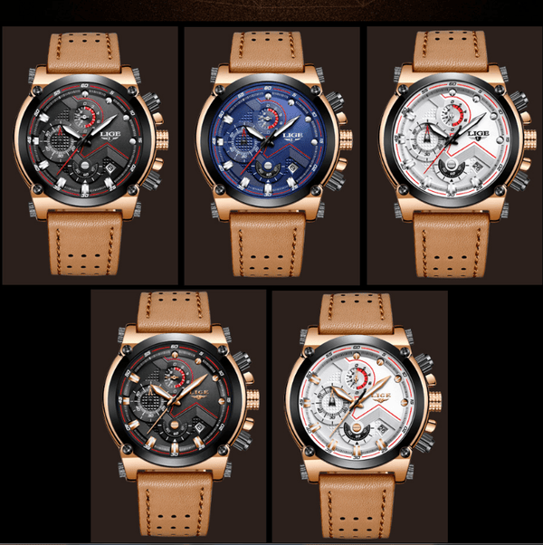 Men's Waterproof Modern Watch With Leather Belts, Stainless Steel Case Excellent Look Perfect Gift
