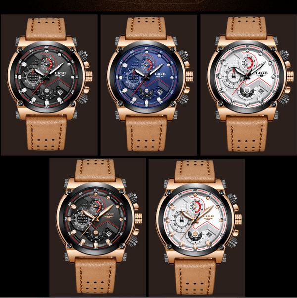 Men's Waterproof Modern Watch With Leather Belts, Stainless Steel Case Excellent Look Perfect Gift