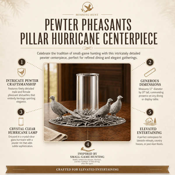 Pewter Pheasants Pillar Hurricane Centerpiece