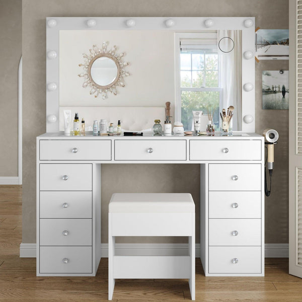 11-Drawer LED Mirror Vanity Desk - Vektaya