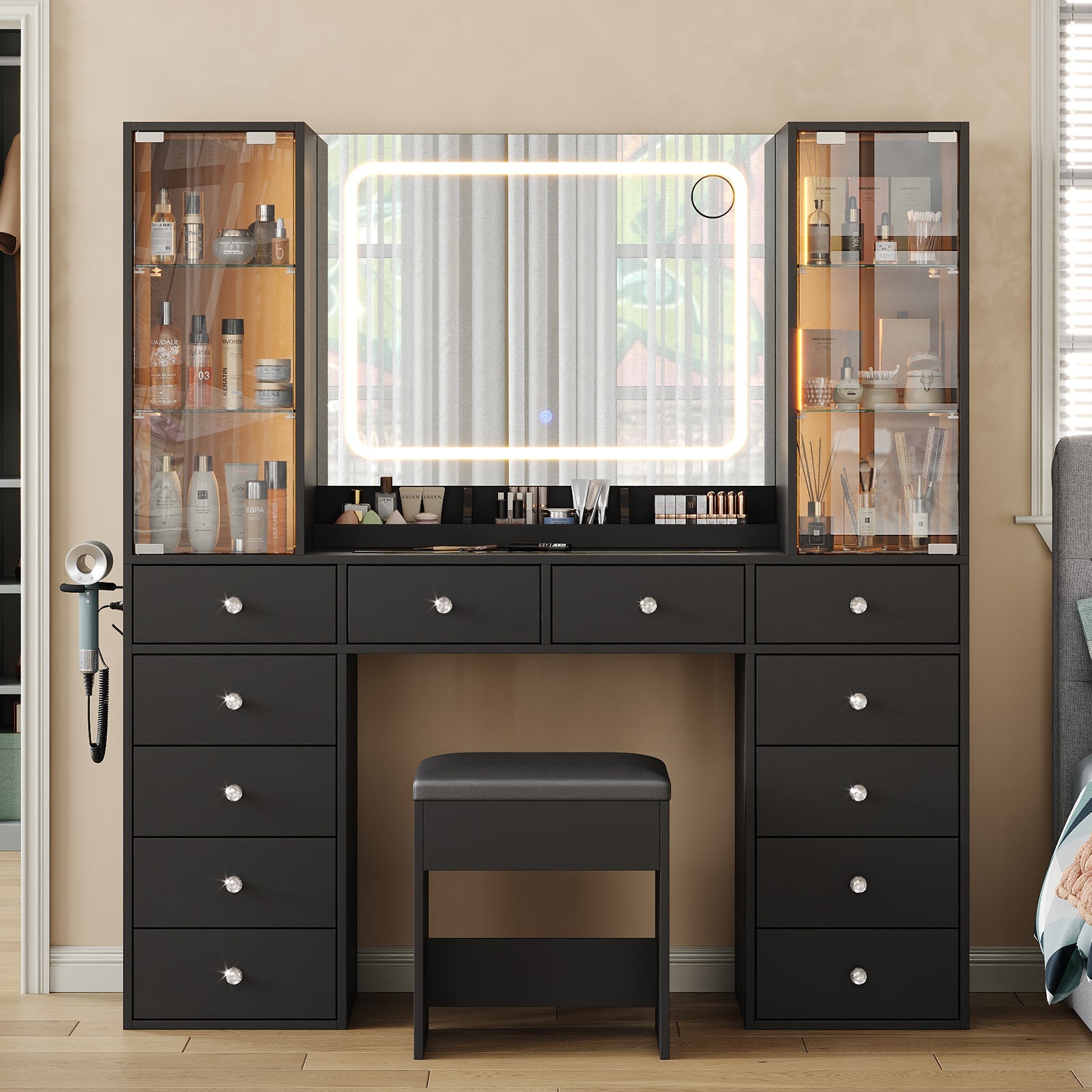 12-Drawer Mirror Vanity Desk - Vektaya