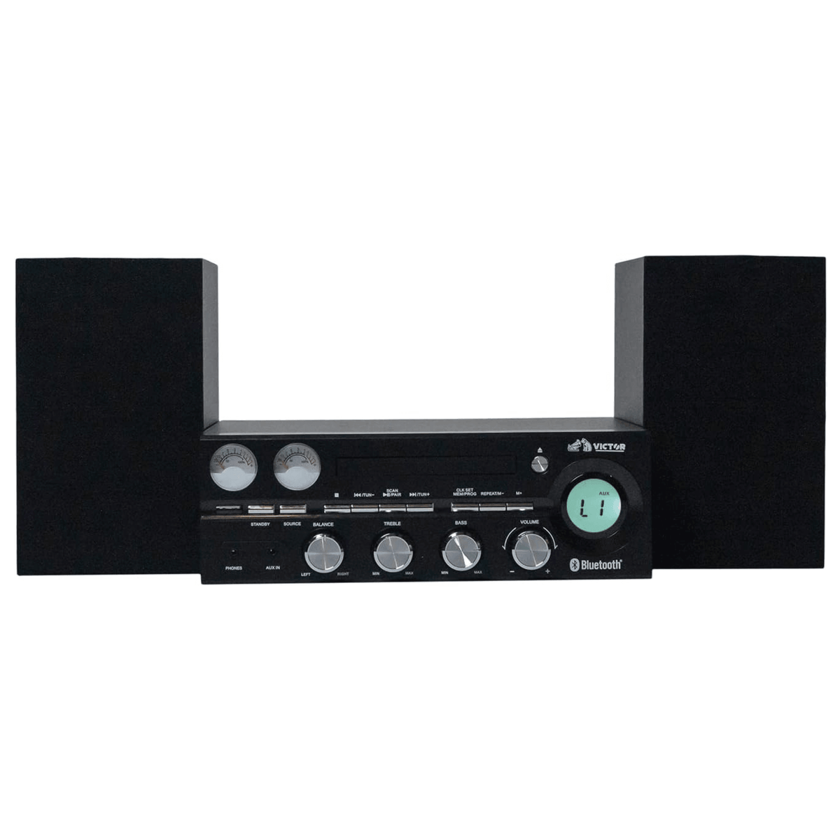 Victor Milwaukee 50W Desktop CD Stereo System w Bluetooth, CD Player & FM Radio
