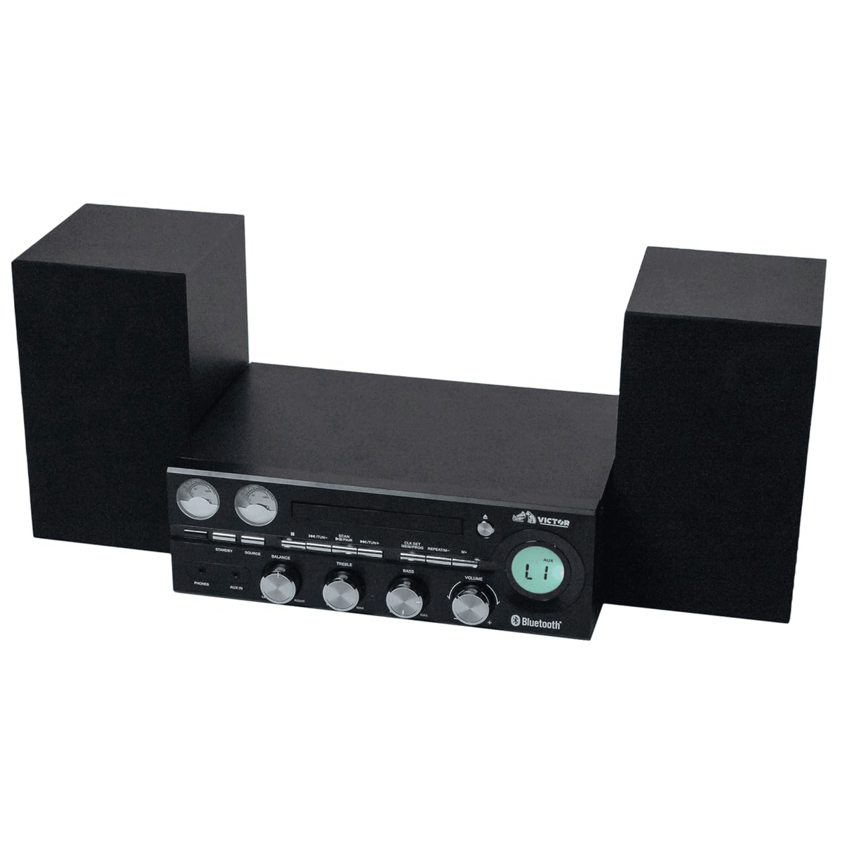 Victor Milwaukee 50W Desktop CD Stereo System w Bluetooth, CD Player & FM Radio