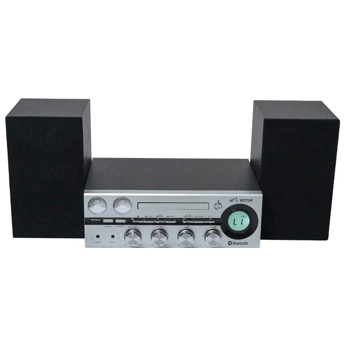 Victor Milwaukee 50W Desktop CD Stereo System w Bluetooth, CD Player & FM Radio