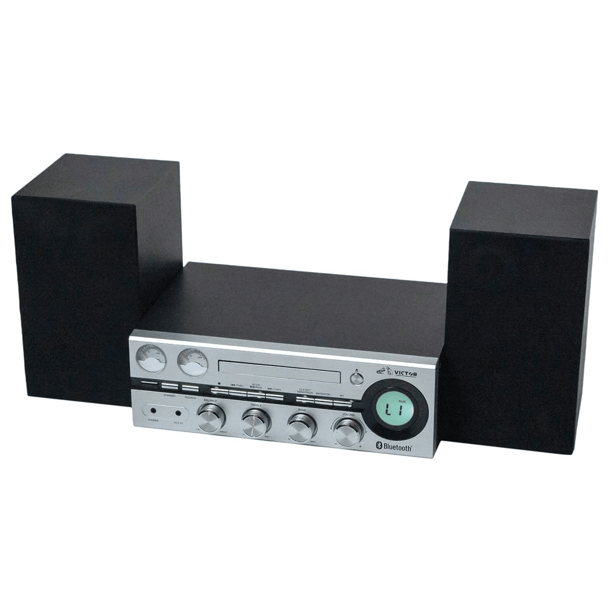Victor Milwaukee 50W Desktop CD Stereo System w Bluetooth, CD Player & FM Radio