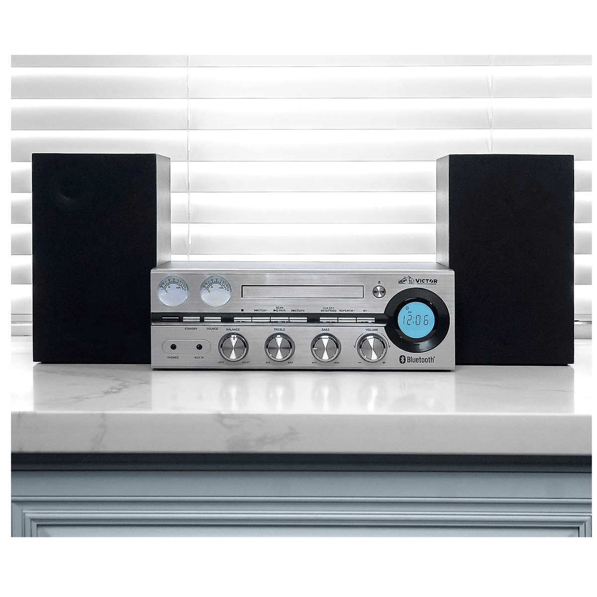 Victor Milwaukee 50W Desktop CD Stereo System w Bluetooth, CD Player & FM Radio
