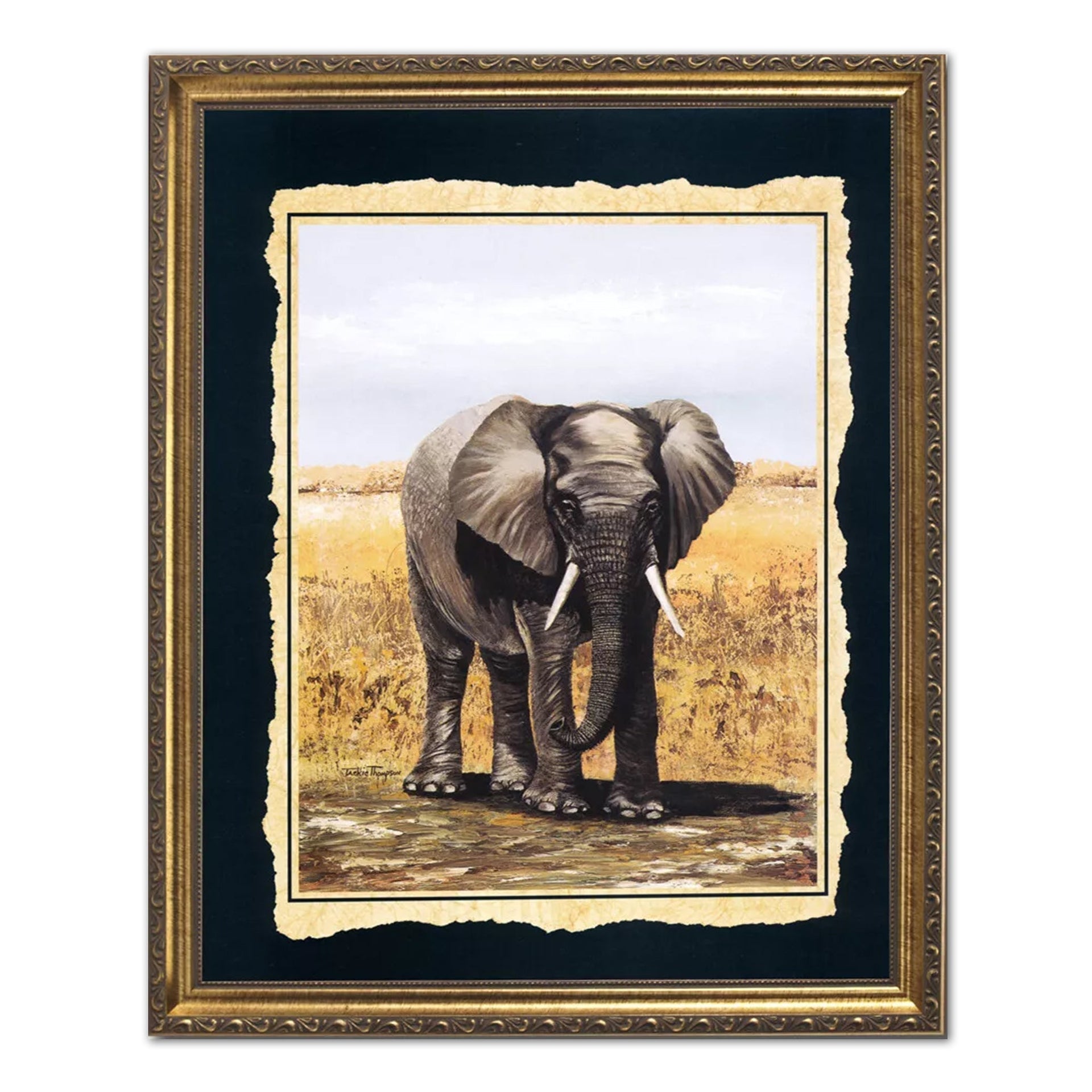 African Elephant Wall Art - Gold Framed Outdoor Home Decor With Real Glass