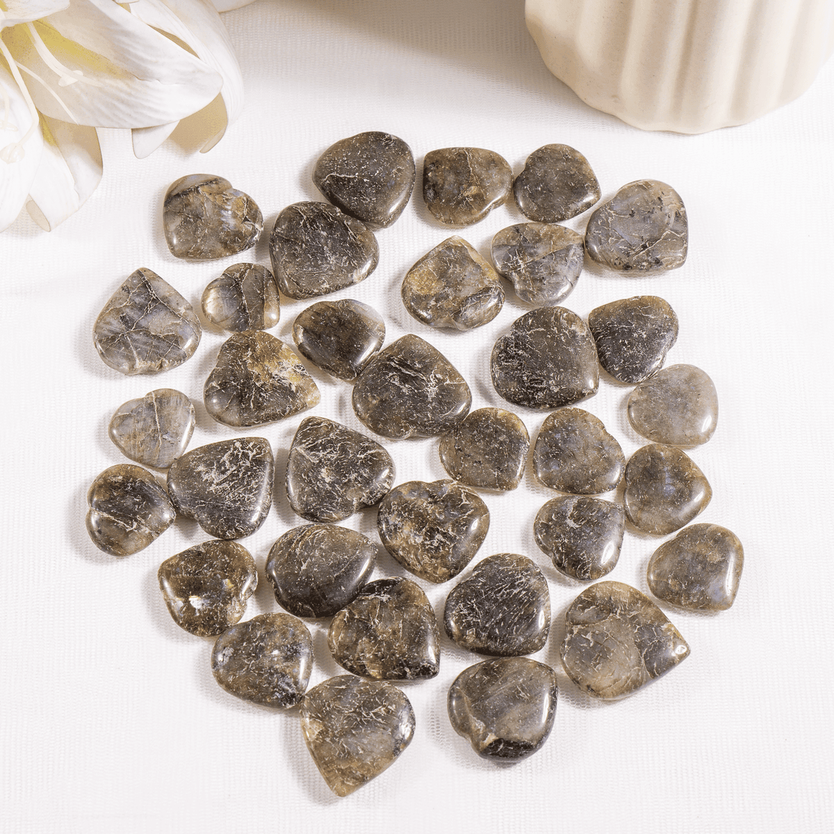 Labradorite Heart Crystal, Puffy Mini 1 Inch Pocket Crystal Heart.