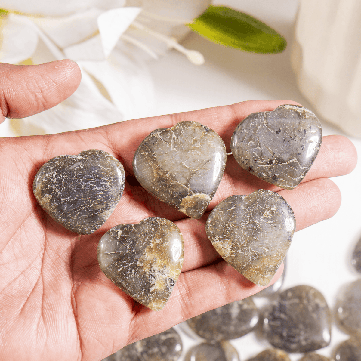 Labradorite Heart Crystal, Puffy Mini 1 Inch Pocket Crystal Heart.