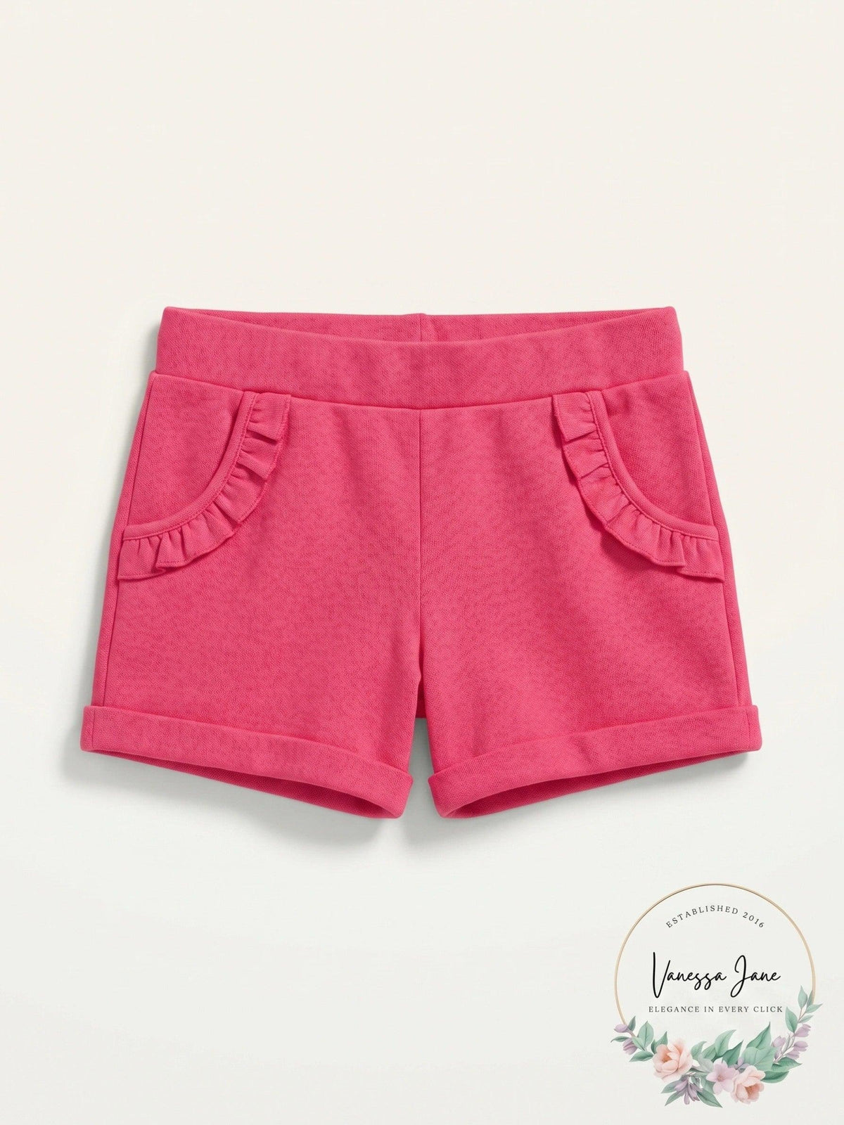 Hanes Little Girls' Ruffle Pocket Shorts, Pink, XS (4-5)
