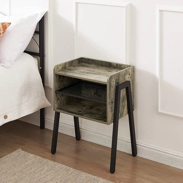 Modern Industrial Grey Wood Black Metal Side Table Nightstand End Table