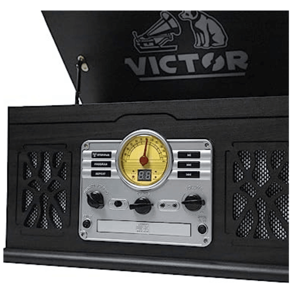 Victor State 7-in-1 Wood Music Center with 3-Speed Turntable and Dual Bluetooth